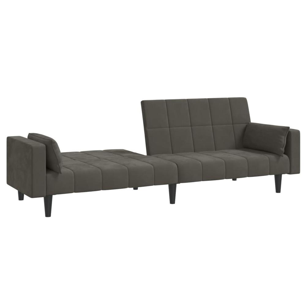 2-Seater Sofa Bed with Two Pillows Dark Gray Velvet. Picture 6