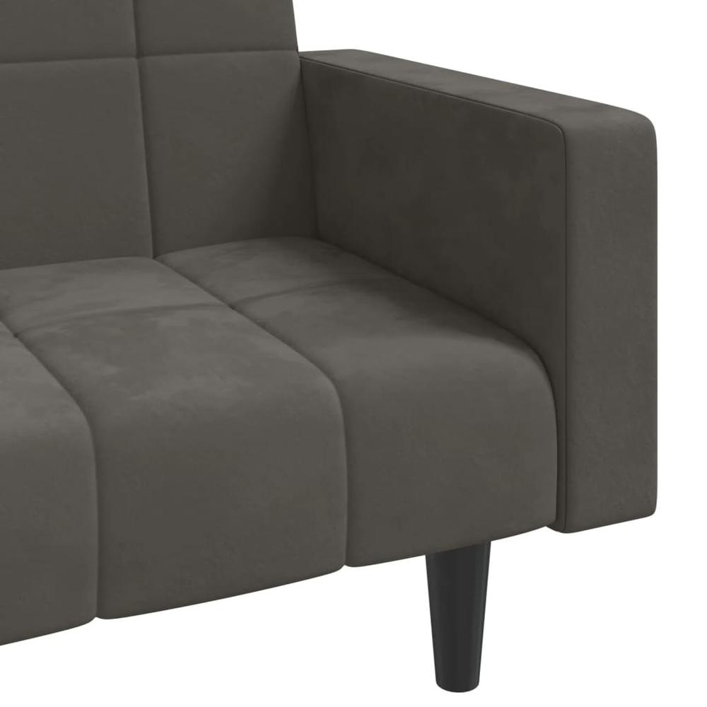 2-Seater Sofa Bed with Two Pillows Dark Gray Velvet. Picture 9