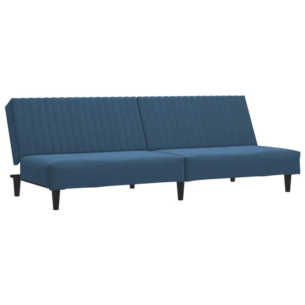 2-Seater Sofa Bed Blue Velvet. Picture 1