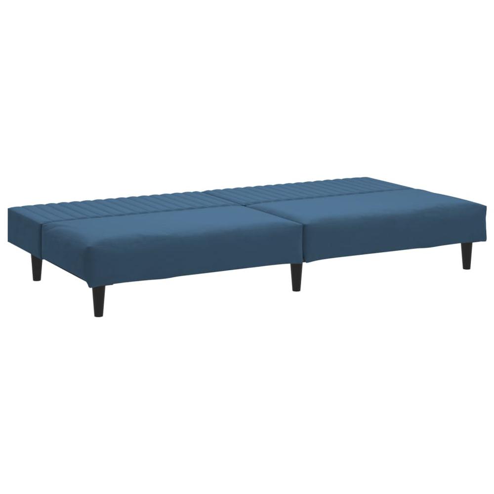 2-Seater Sofa Bed Blue Velvet. Picture 4