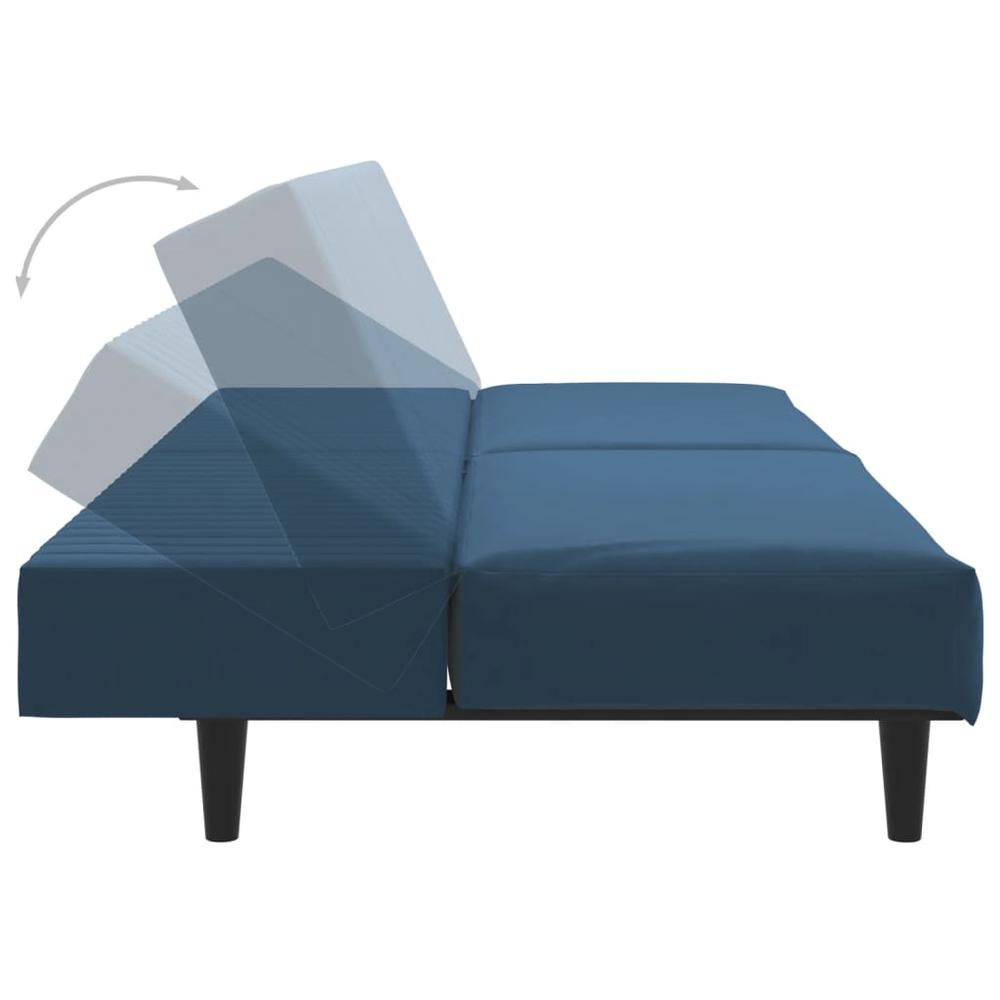2-Seater Sofa Bed Blue Velvet. Picture 6