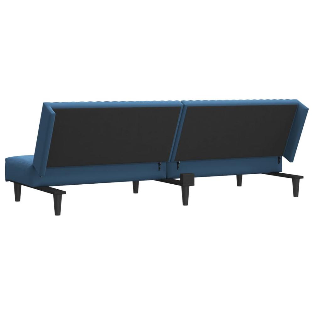 2-Seater Sofa Bed Blue Velvet. Picture 7