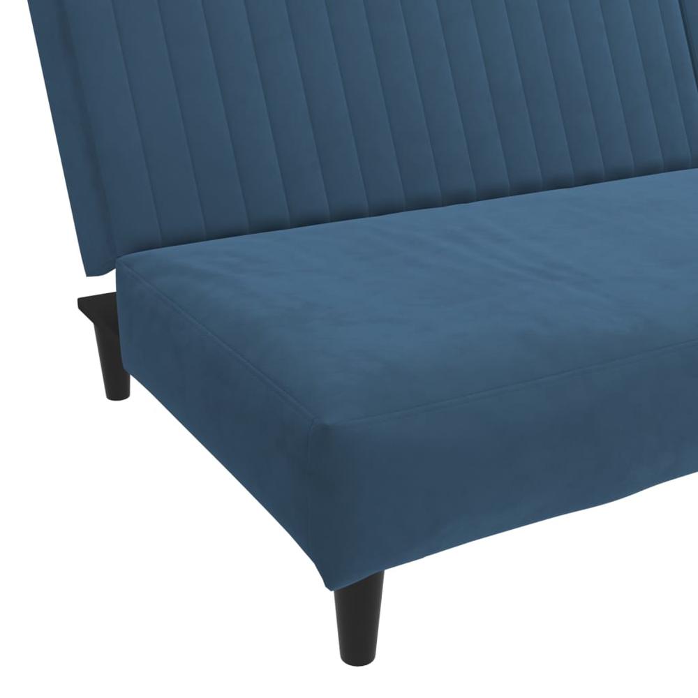 2-Seater Sofa Bed Blue Velvet. Picture 8