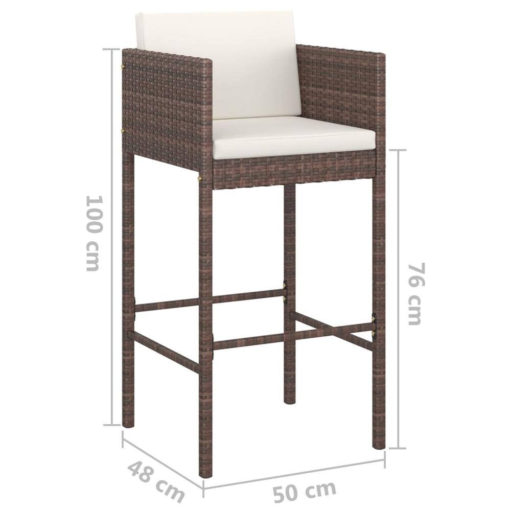 vidaXL Bar Stools 2 pcs with Cushions Brown Poly Rattan. Picture 7