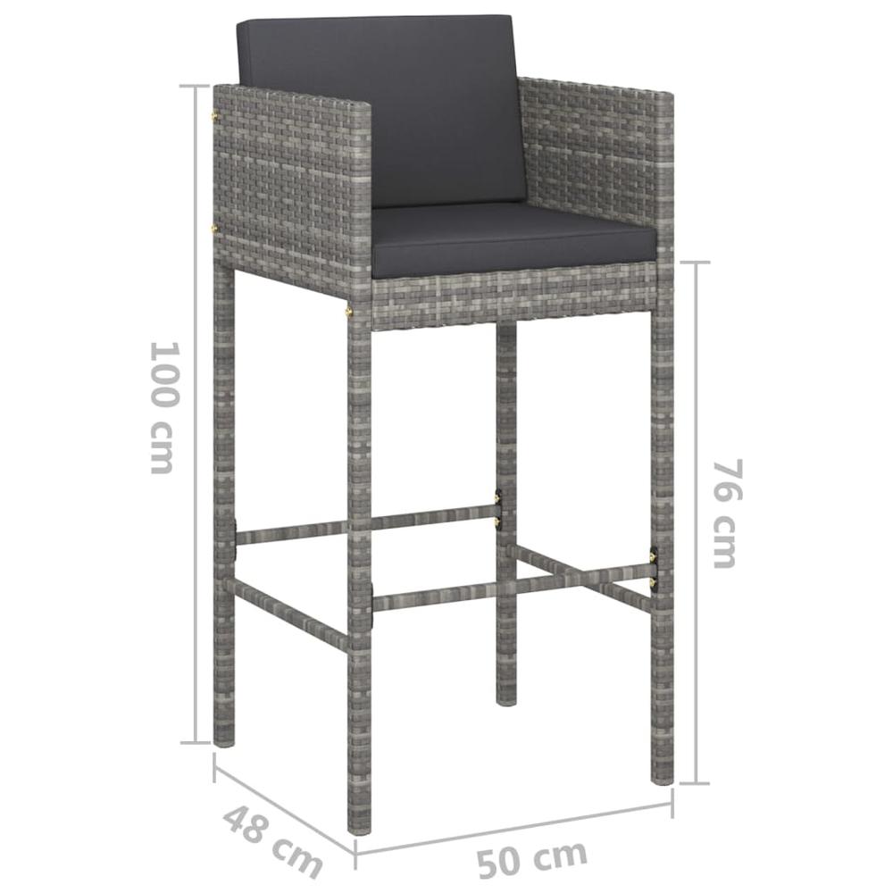 vidaXL Bar Stools 2 pcs with Cushions Gray Poly Rattan. Picture 7