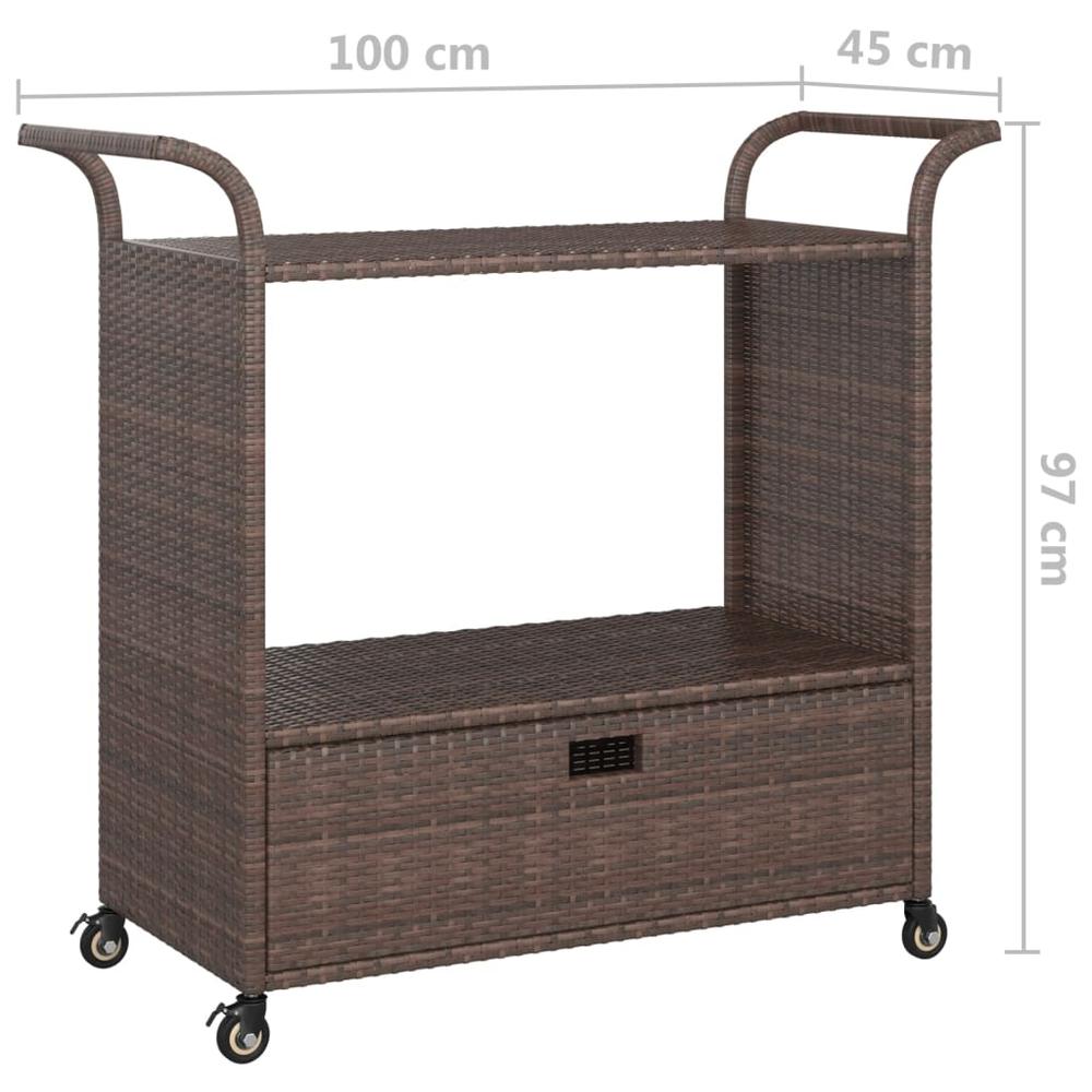 vidaXL Bar Cart with Drawer Brown 39.4"x17.7"x38.2" Poly Rattan. Picture 7