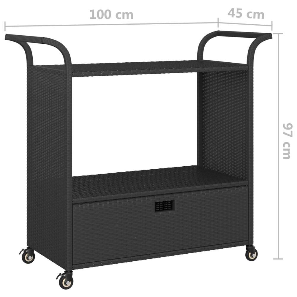 vidaXL Bar Cart with Drawer Black 39.4"x17.7"x38.2" Poly Rattan. Picture 7