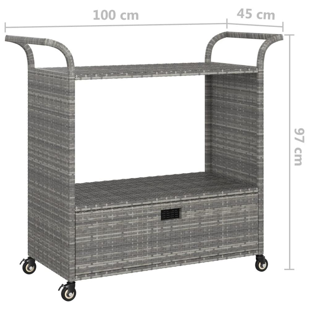 vidaXL Bar Cart with Drawer Gray 39.4"x17.7"x38.2" Poly Rattan. Picture 7