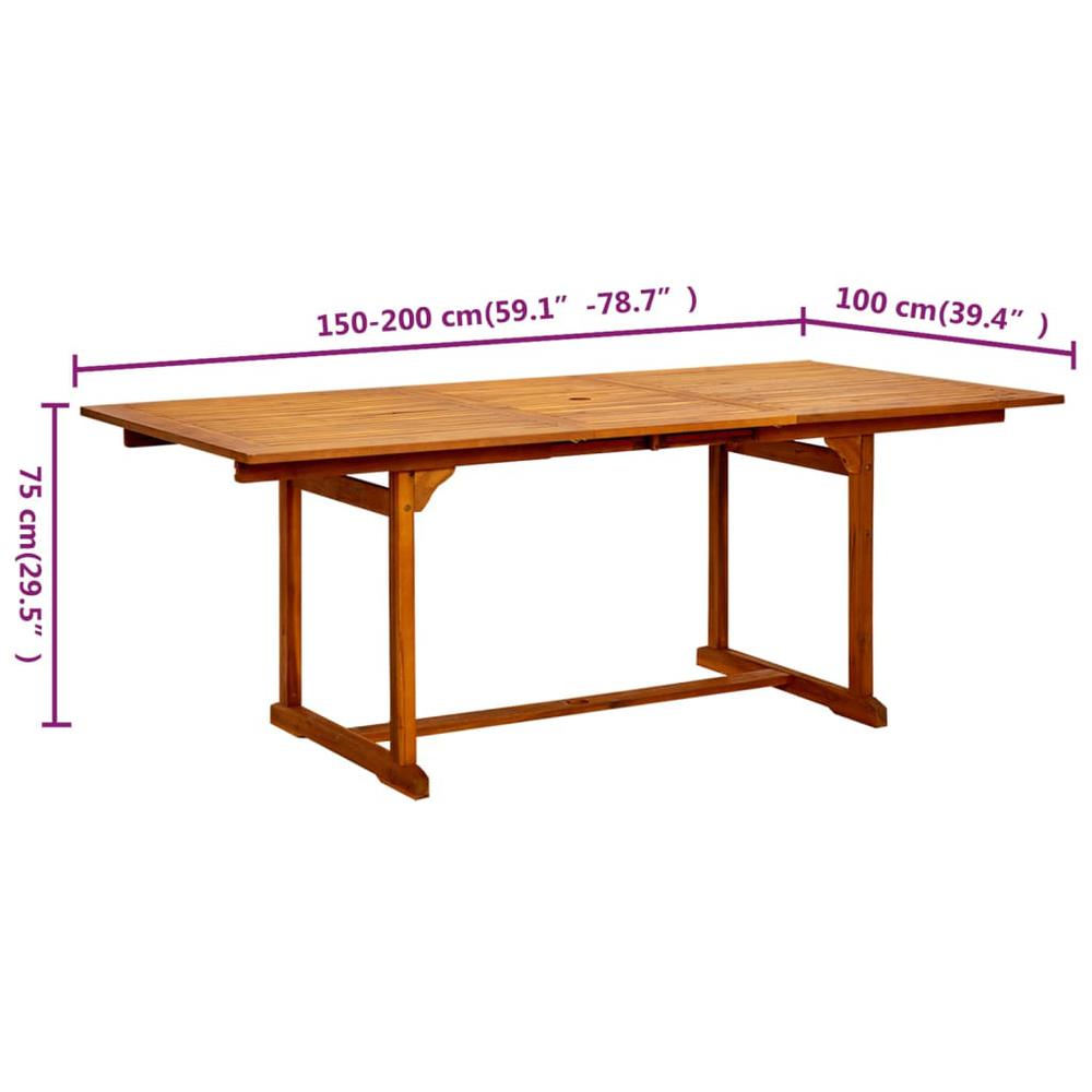 vidaXL Garden Dining Table (59.1"-78.7")x39.4"x29.5" Solid Acacia Wood. Picture 8