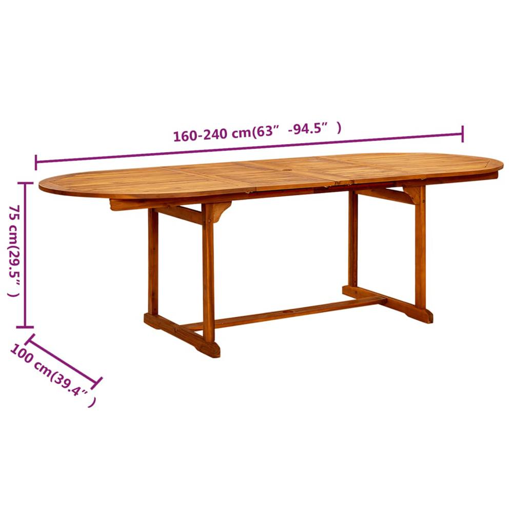 vidaXL Garden Dining Table (63"-94.5")x39.4"x29.5" Solid Acacia Wood, 316565. Picture 9