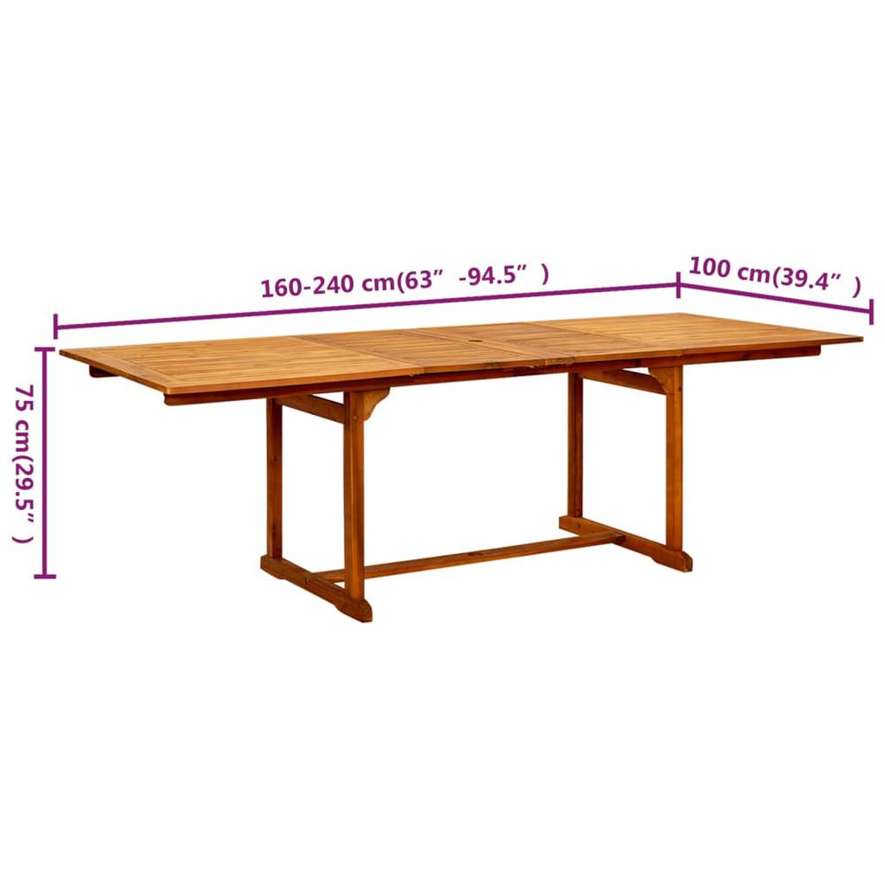 vidaXL Garden Dining Table (63"-94.5")x39.4"x29.5" Solid Acacia Wood, 316566. Picture 9
