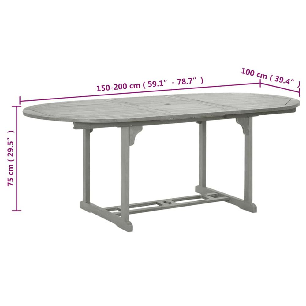 vidaXL Patio Table Gray 78.7"x39.4"x29.5" Solid Acacia Wood. Picture 7