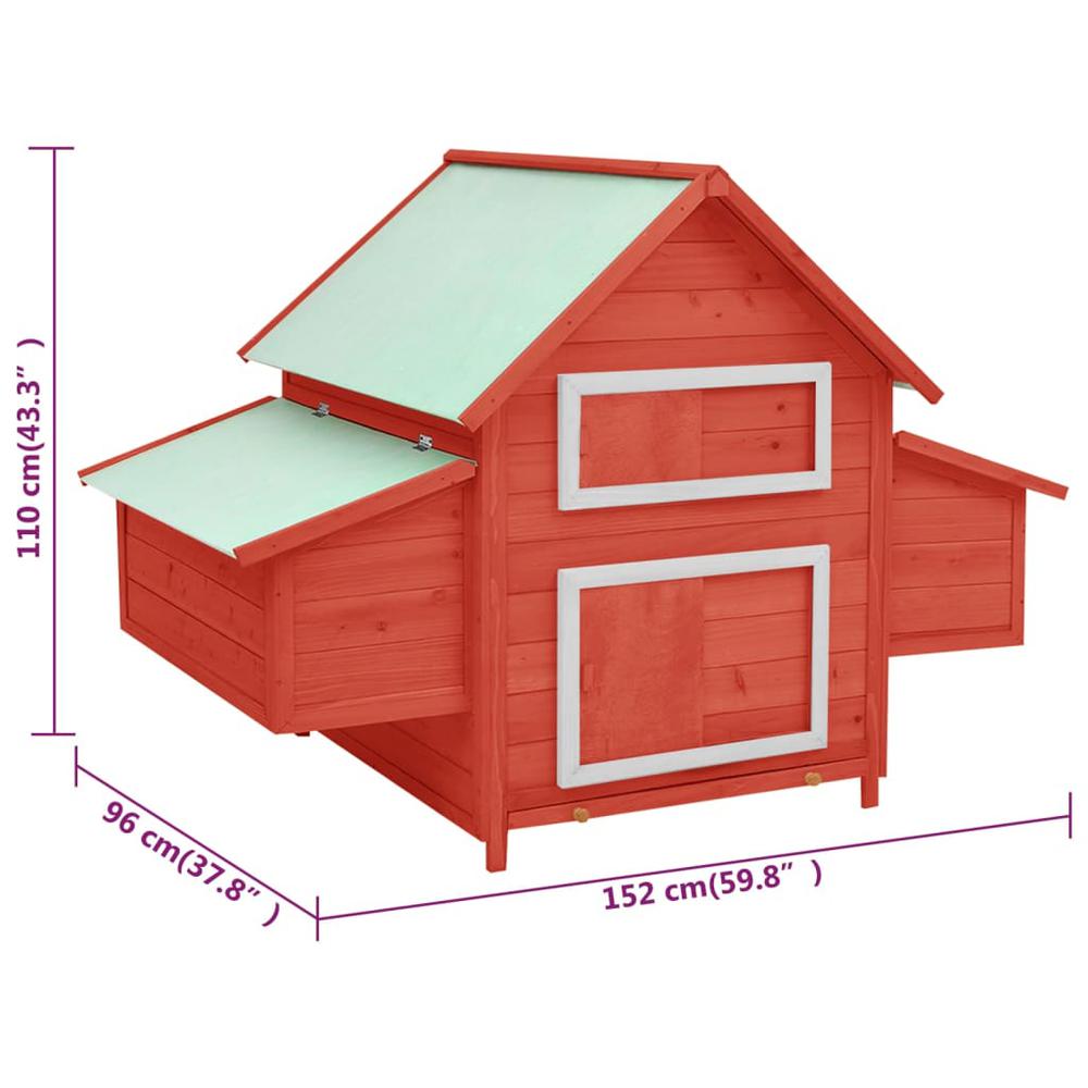 vidaXL Chicken Coop Red and White 59.8"x37.7"x43.3" Solid Firwood. Picture 8