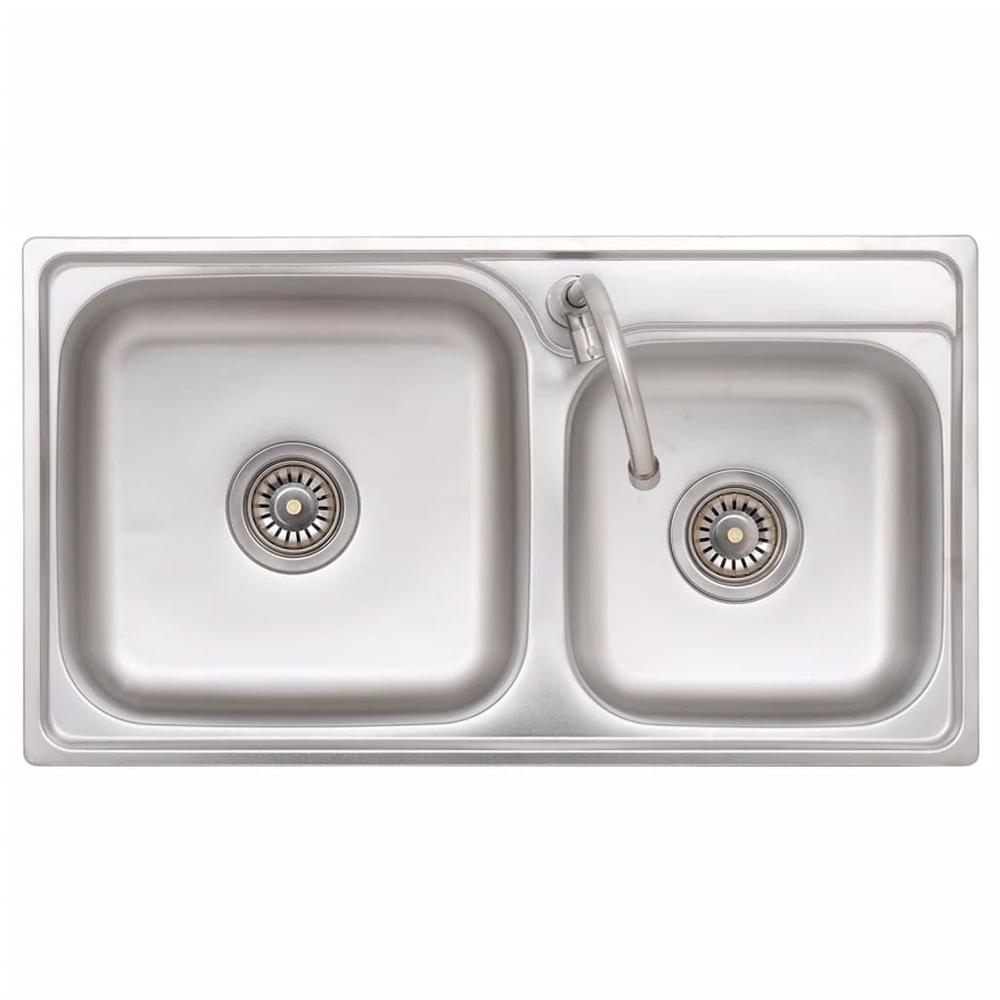 Camping Sink Double Basins with Tap Stainless Steel. Picture 4