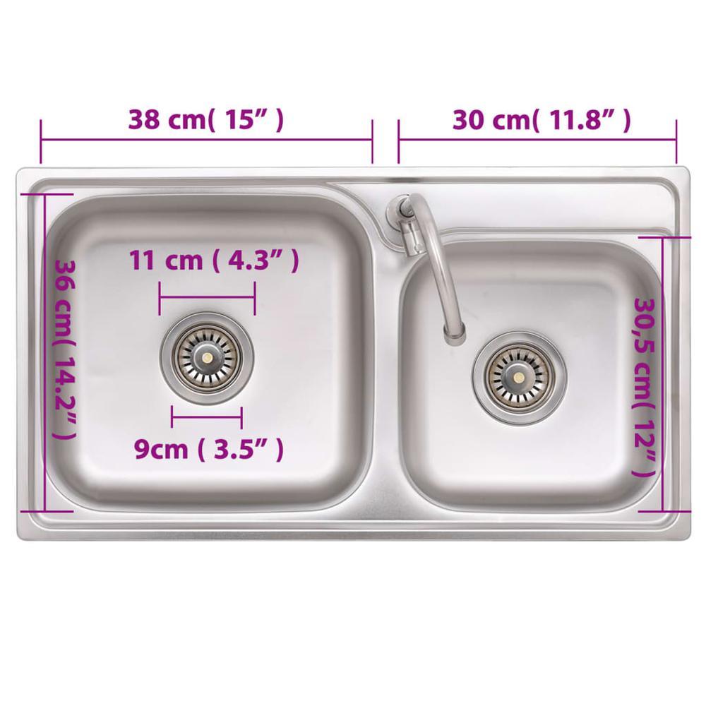 Camping Sink Double Basins with Tap Stainless Steel. Picture 8