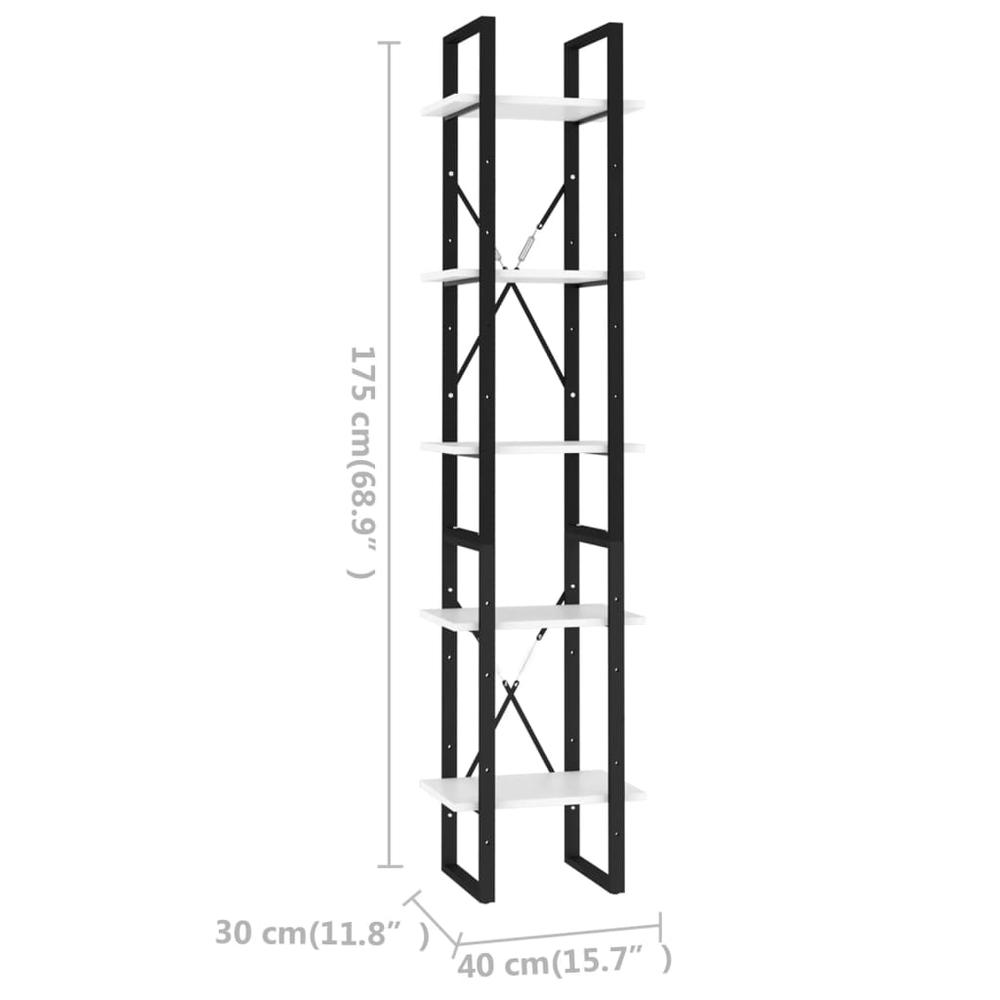 vidaXL 5-Tier Book Cabinet White 15.7"x11.8"x68.9" Engineered Wood. Picture 6