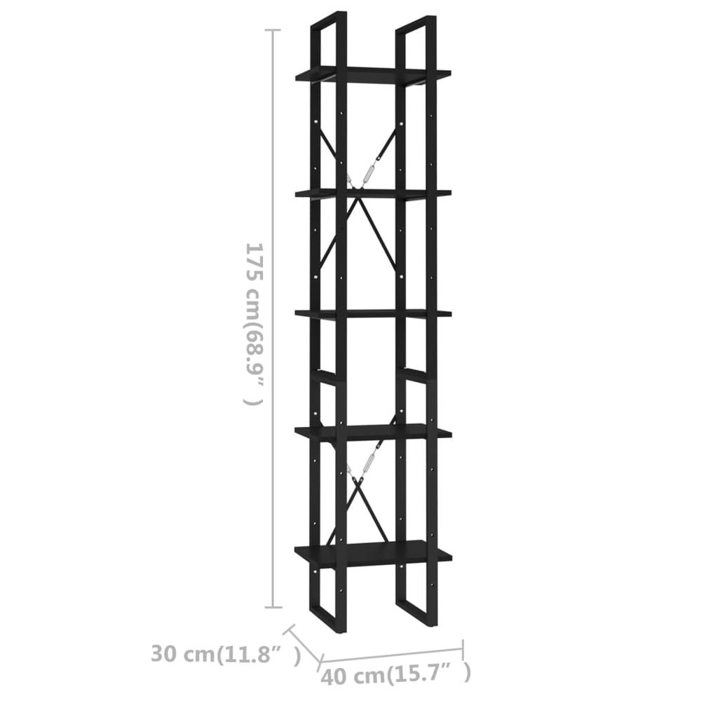 vidaXL 5-Tier Book Cabinet Black 15.7"x11.8"x68.9" Engineered Wood. Picture 6