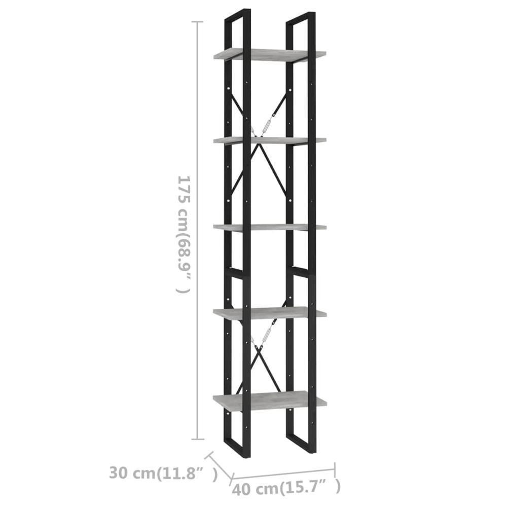 vidaXL 5-Tier Book Cabinet Concrete Gray 15.7"x11.8"x68.9" Engineered Wood. Picture 6