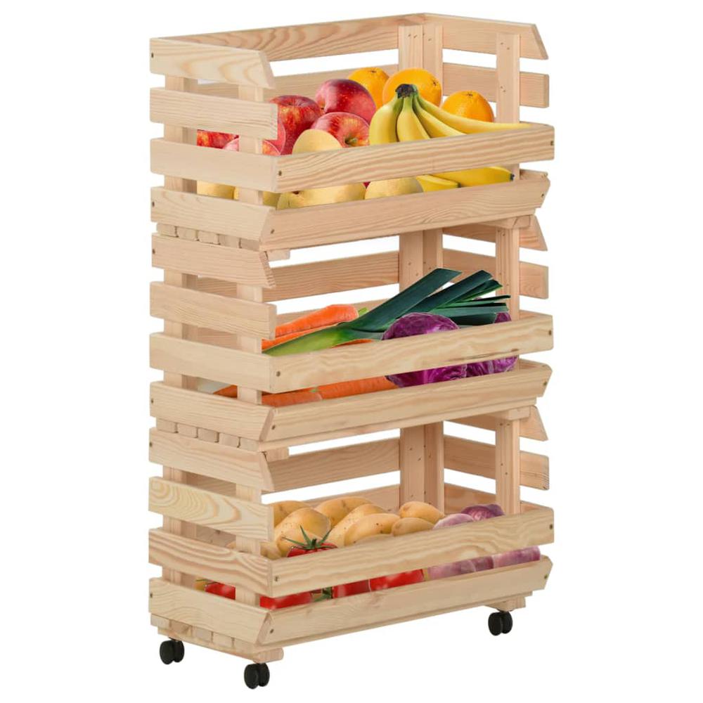 Vegetable Trolley 14.6"x11.8"x31.5" Solid Wood Pine. Picture 1