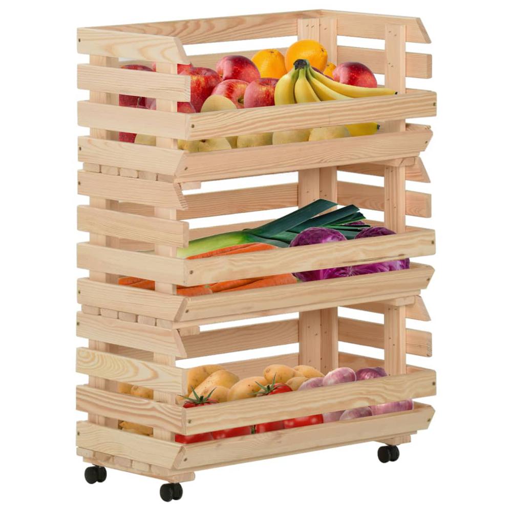 Vegetable Trolley 22.4"x11.8"x31.5" Solid Wood Pine. Picture 1