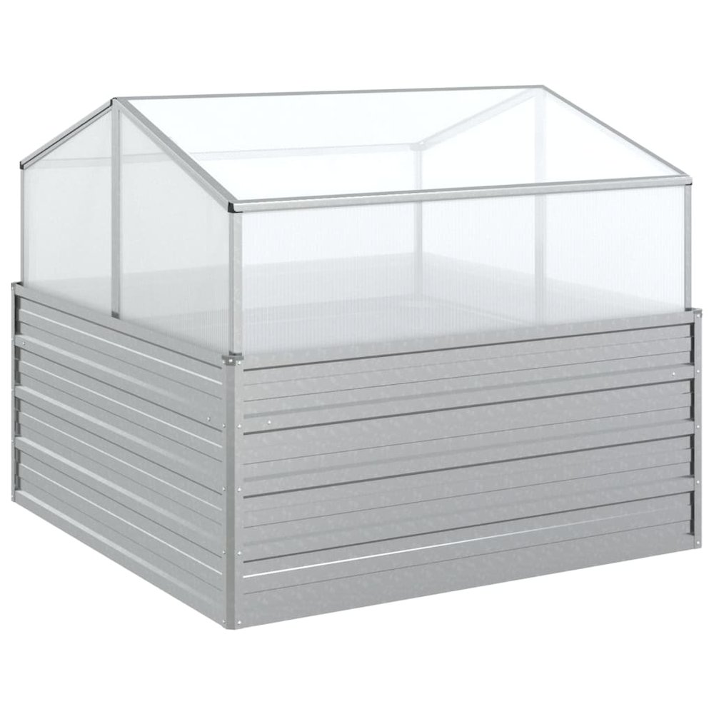 vidaXL Garden Raised Bed with Greenhouse 39.4"x39.4"x33.5" Silver. Picture 2