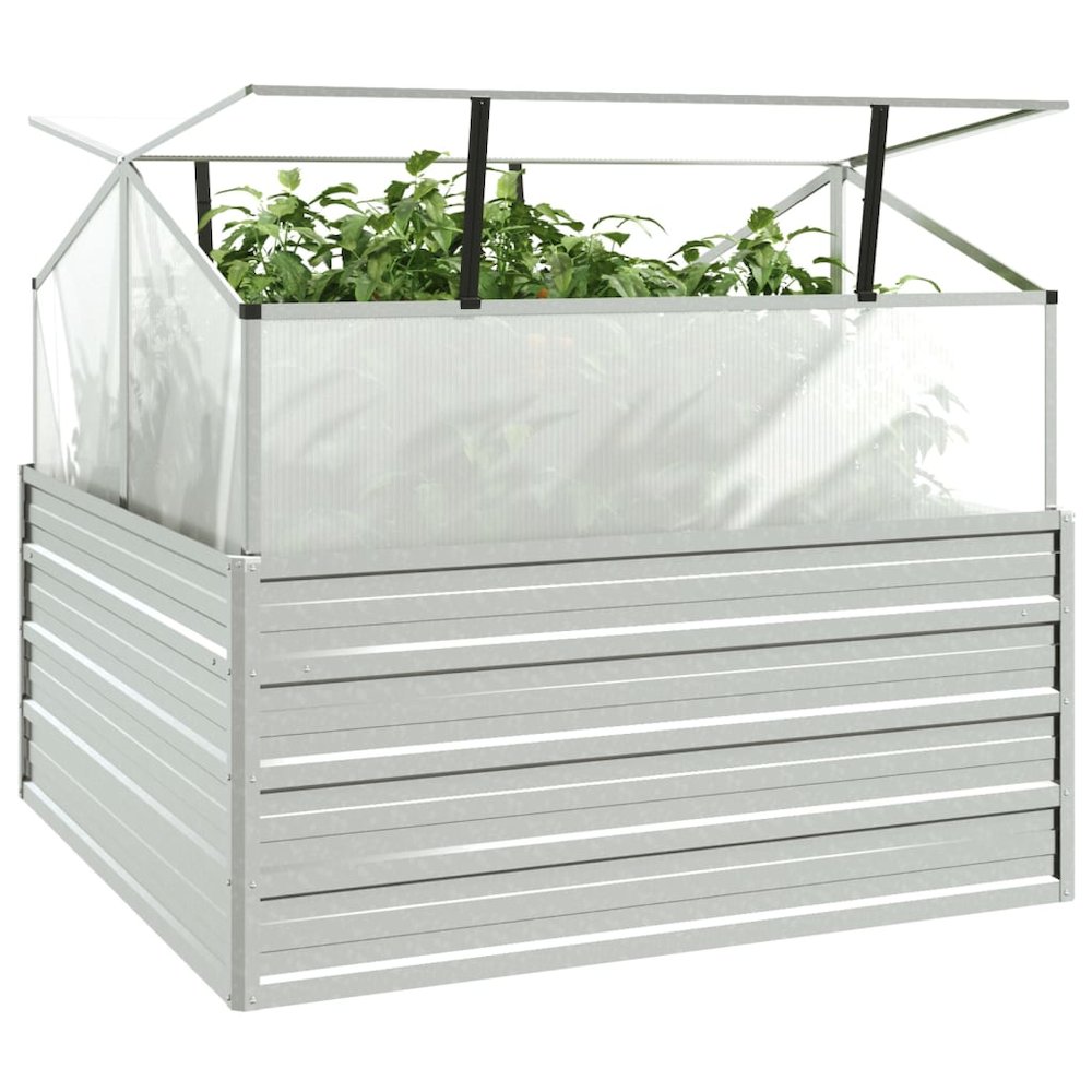 vidaXL Garden Raised Bed with Greenhouse 39.4"x39.4"x33.5" Silver. Picture 3