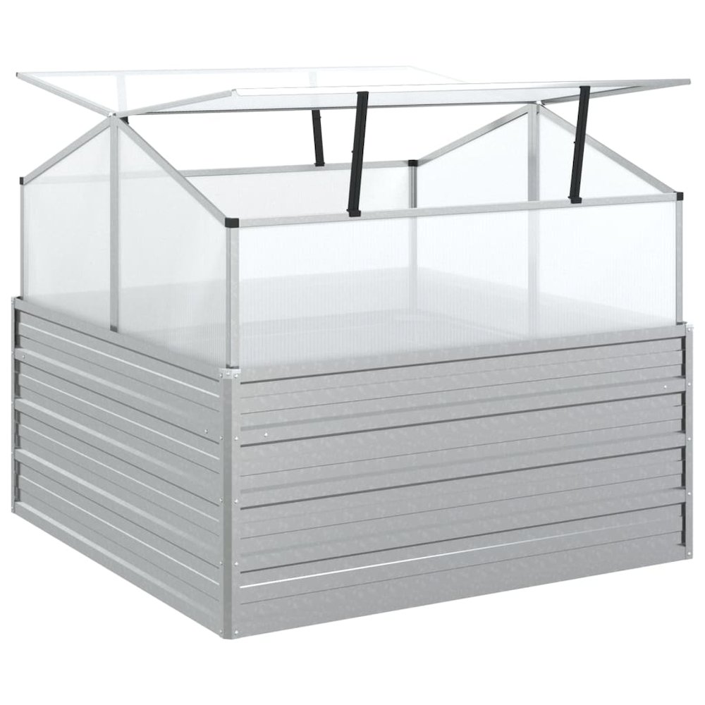 vidaXL Garden Raised Bed with Greenhouse 39.4"x39.4"x33.5" Silver. Picture 6