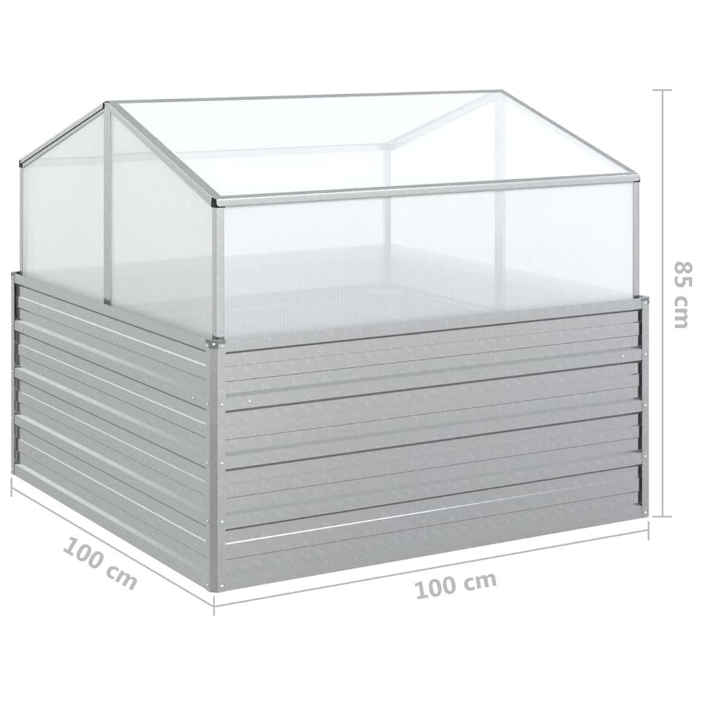 vidaXL Garden Raised Bed with Greenhouse 39.4"x39.4"x33.5" Silver. Picture 8