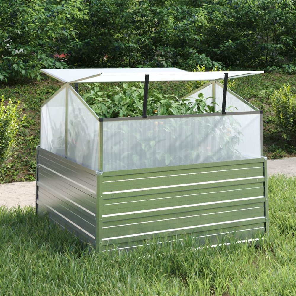 vidaXL Garden Raised Bed with Greenhouse 39.4"x39.4"x33.5" Silver. Picture 1