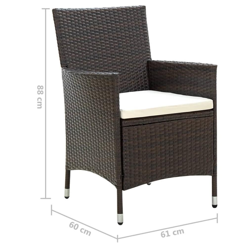 vidaXL Patio Chairs with Cushions 2 pcs Poly Rattan Brown. Picture 7