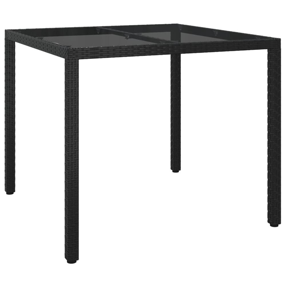 Patio Table 35.4"x35.4"x29.5" Tempered Glass and Poly Rattan Black. Picture 1