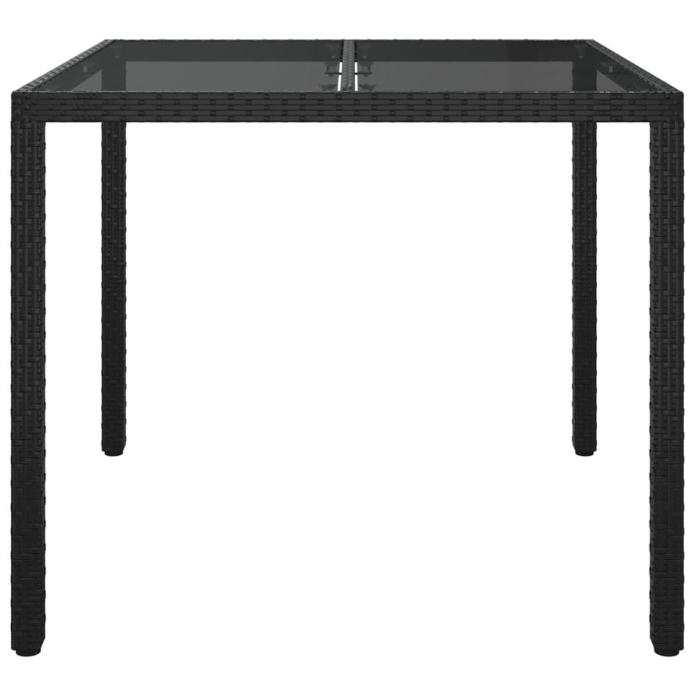 Patio Table 35.4"x35.4"x29.5" Tempered Glass and Poly Rattan Black. Picture 2