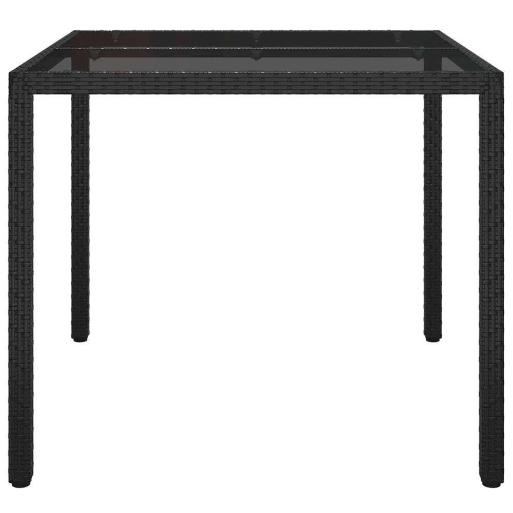 Patio Table 35.4"x35.4"x29.5" Tempered Glass and Poly Rattan Black. Picture 3