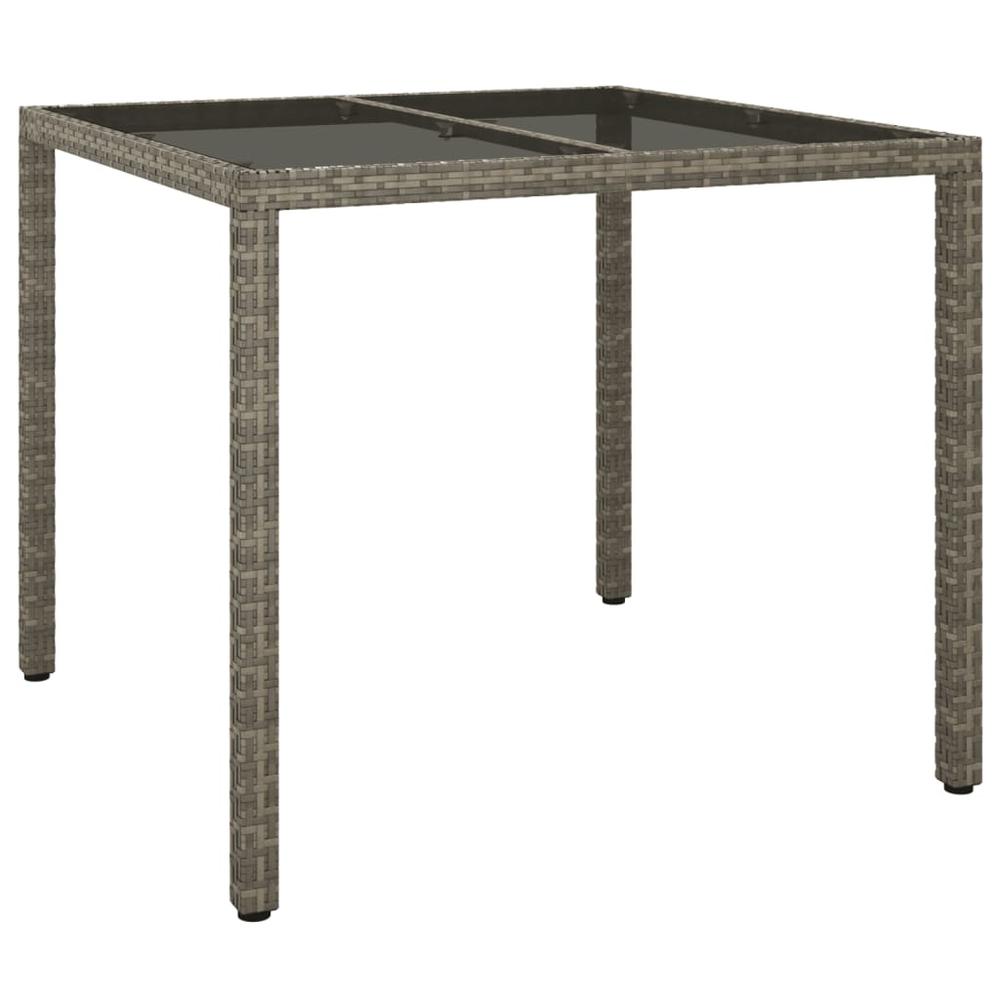 Patio Table 35.4"x35.4"x29.5" Tempered Glass and Poly Rattan Gray. Picture 1