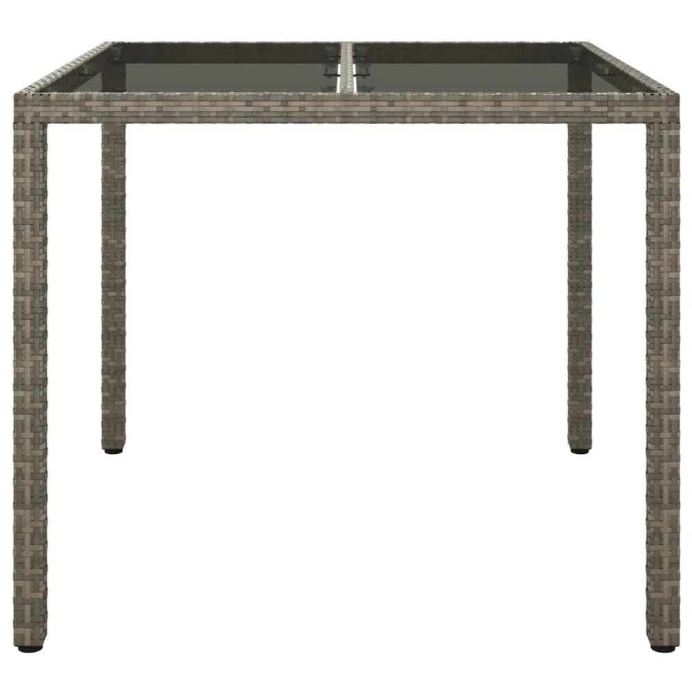 Patio Table 35.4"x35.4"x29.5" Tempered Glass and Poly Rattan Gray. Picture 2