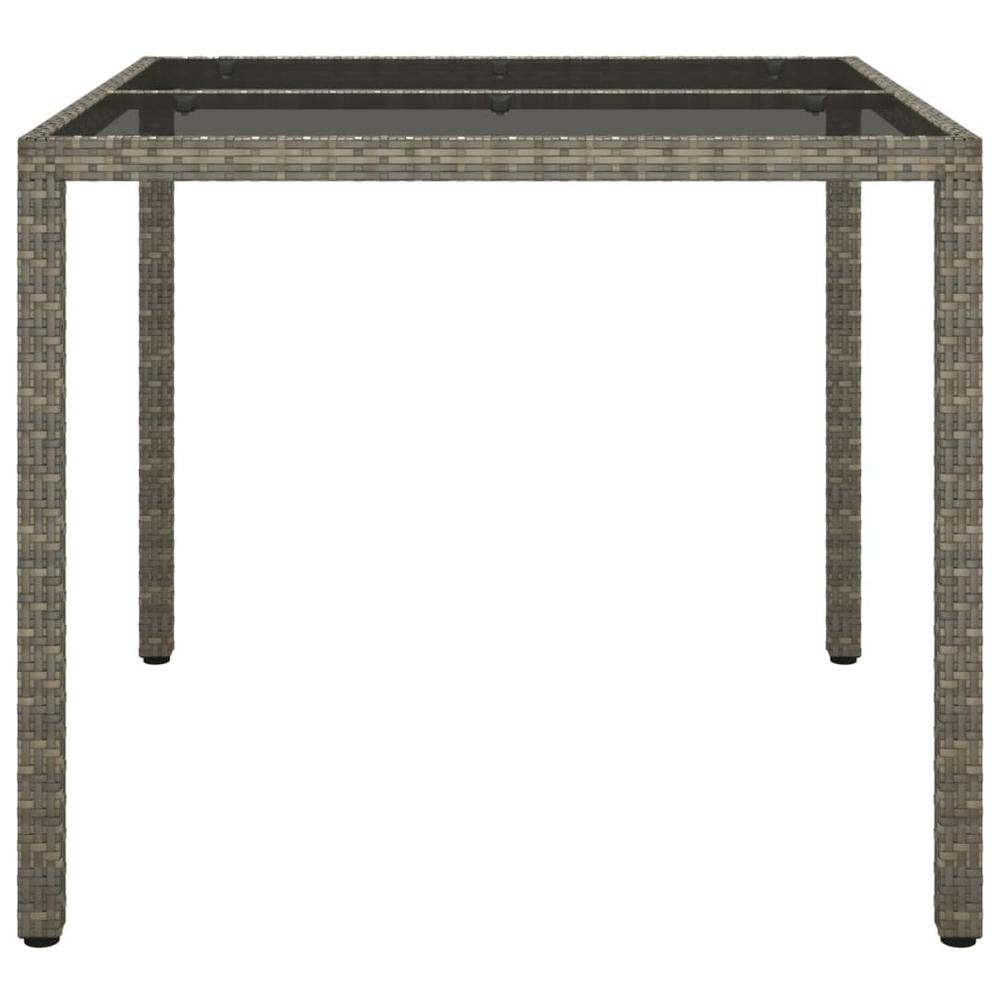 Patio Table 35.4"x35.4"x29.5" Tempered Glass and Poly Rattan Gray. Picture 3