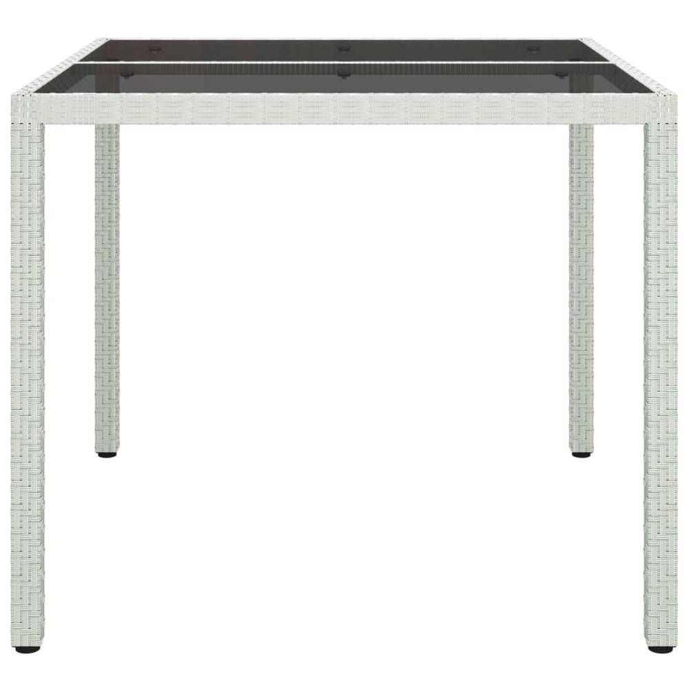 Patio Table 35.4"x35.4"x29.5" Tempered Glass and Poly Rattan White. Picture 3