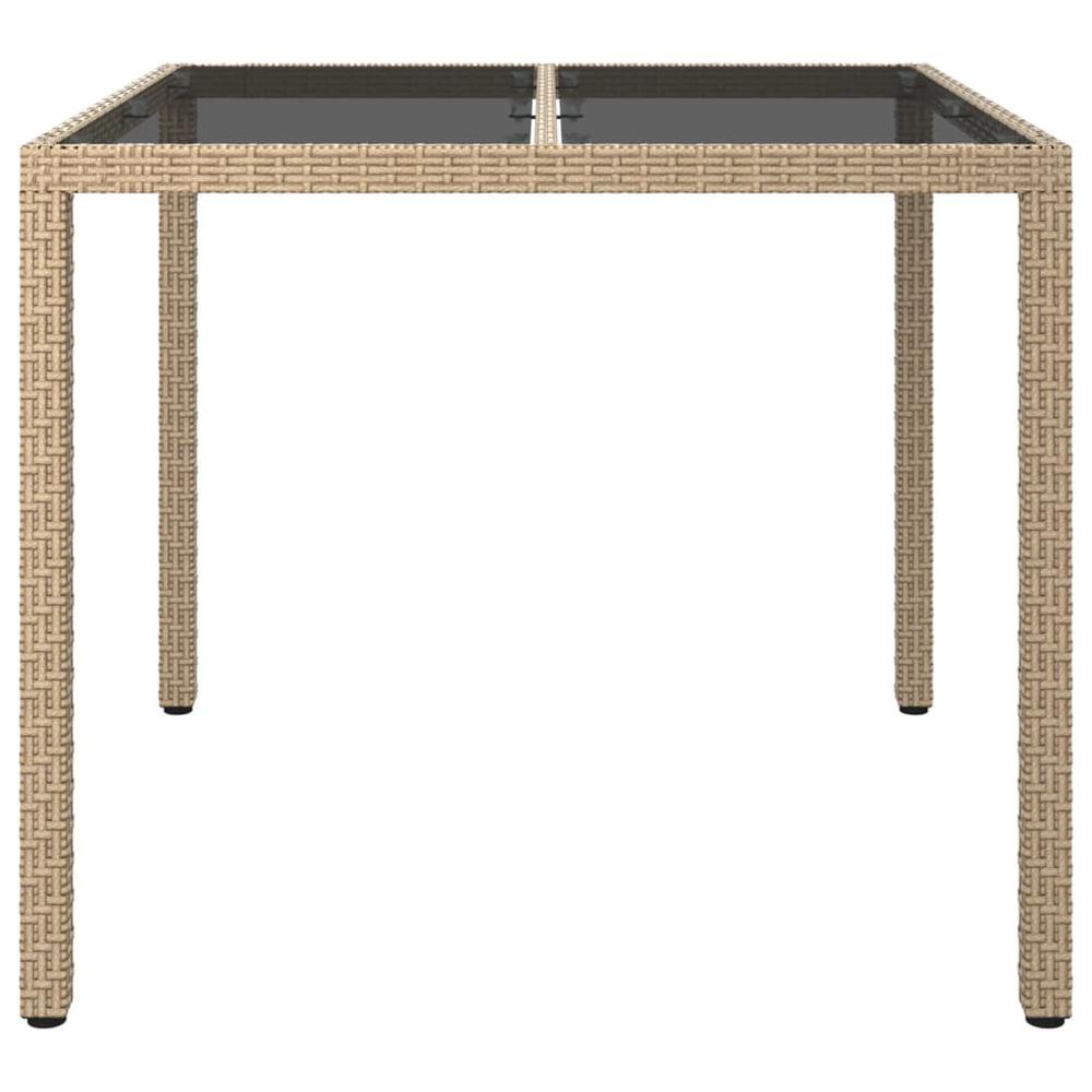 Patio Table 35.4"x35.4"x29.5" Tempered Glass and Poly Rattan Beige. Picture 2