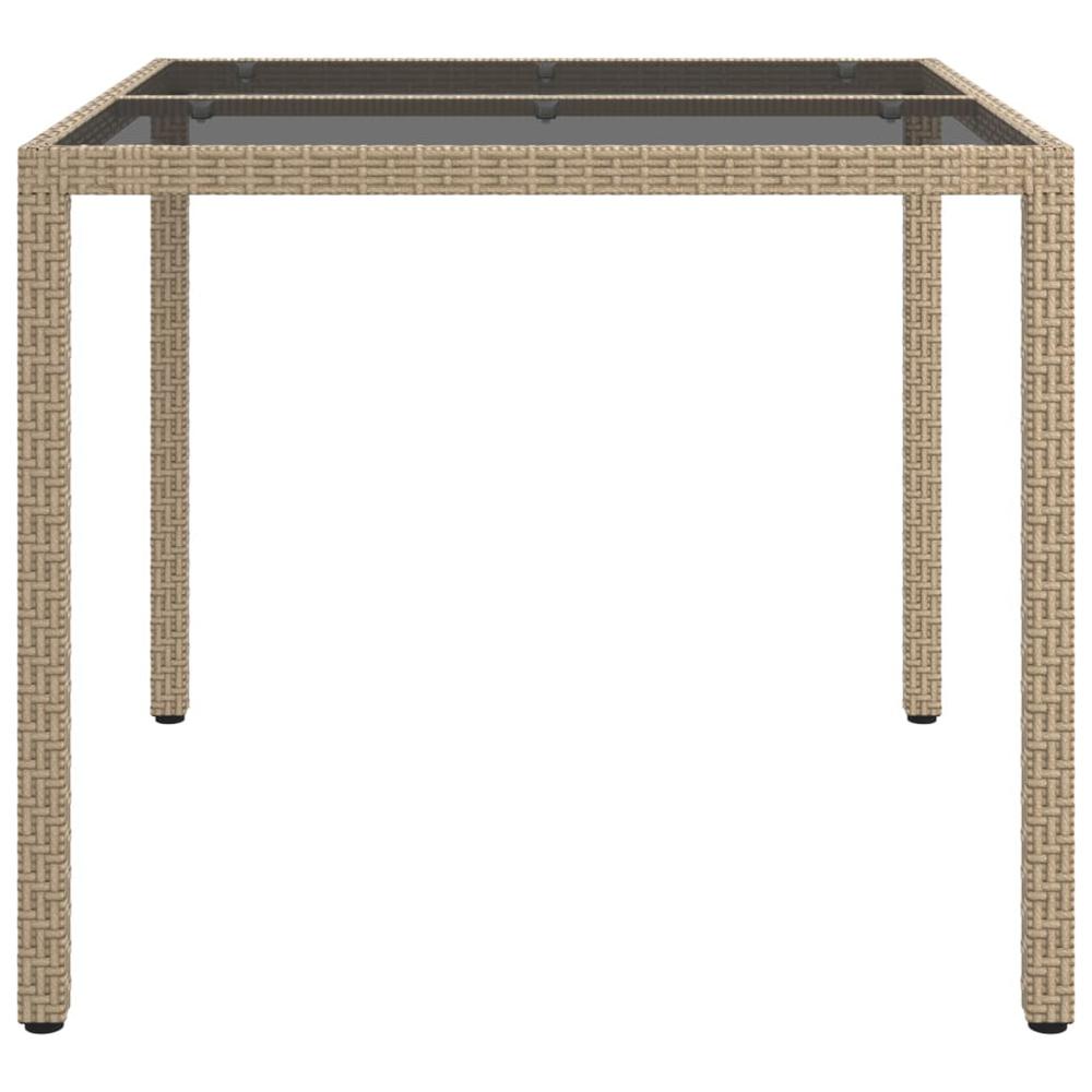 Patio Table 35.4"x35.4"x29.5" Tempered Glass and Poly Rattan Beige. Picture 3