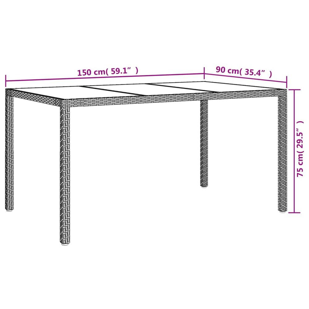 Patio Table 59.1"x35.4"x29.5" Tempered Glass and Poly Rattan White. Picture 5