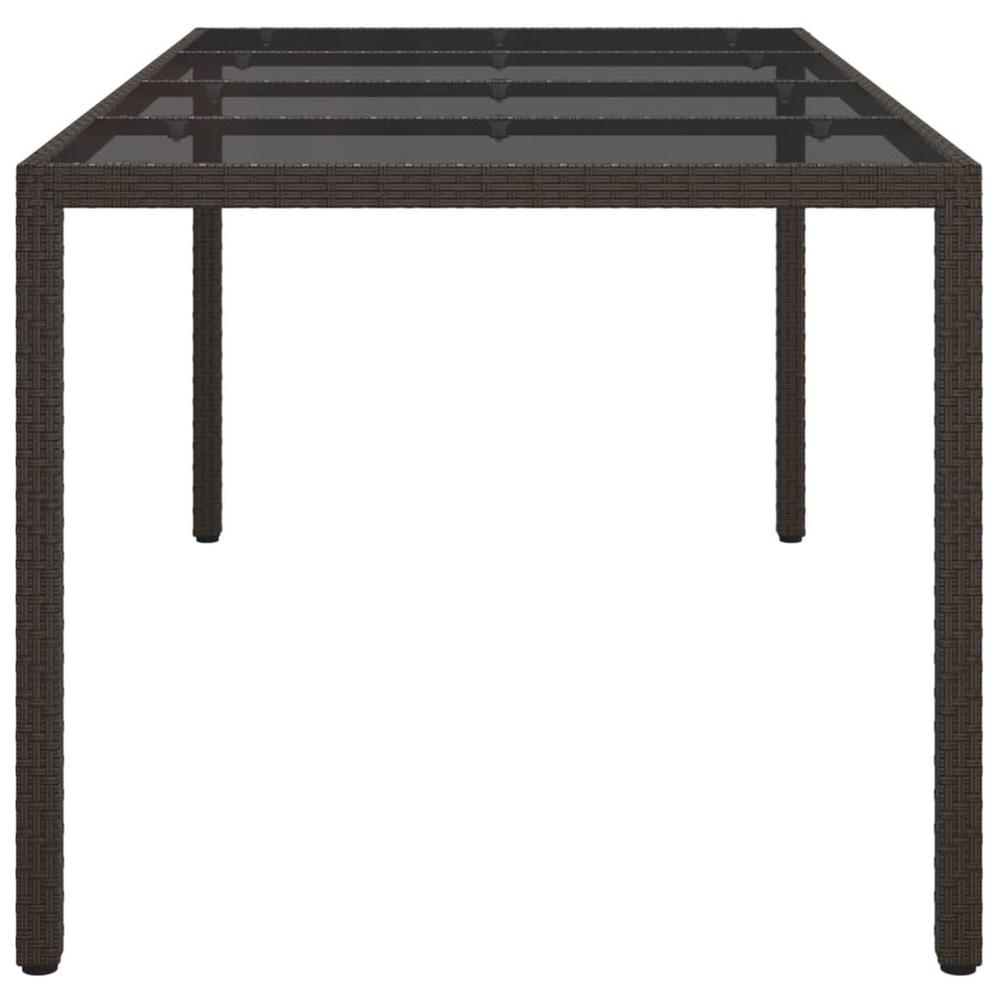 Patio Table Brown 74.8"x35.4"x29.5" Tempered Glass and Poly Rattan. Picture 3
