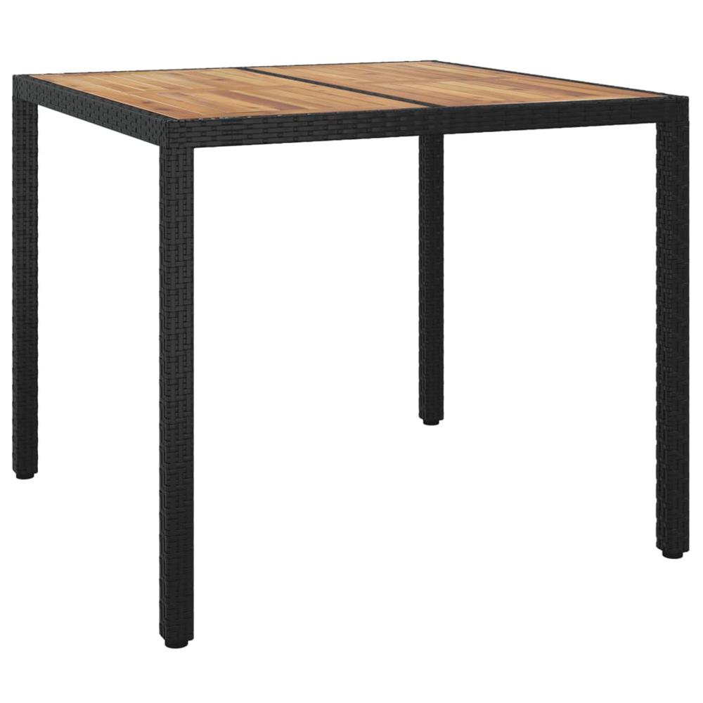 Patio Table 35.4"x35.4"x29.5" Poly Rattan and Acacia Wood Black. Picture 1