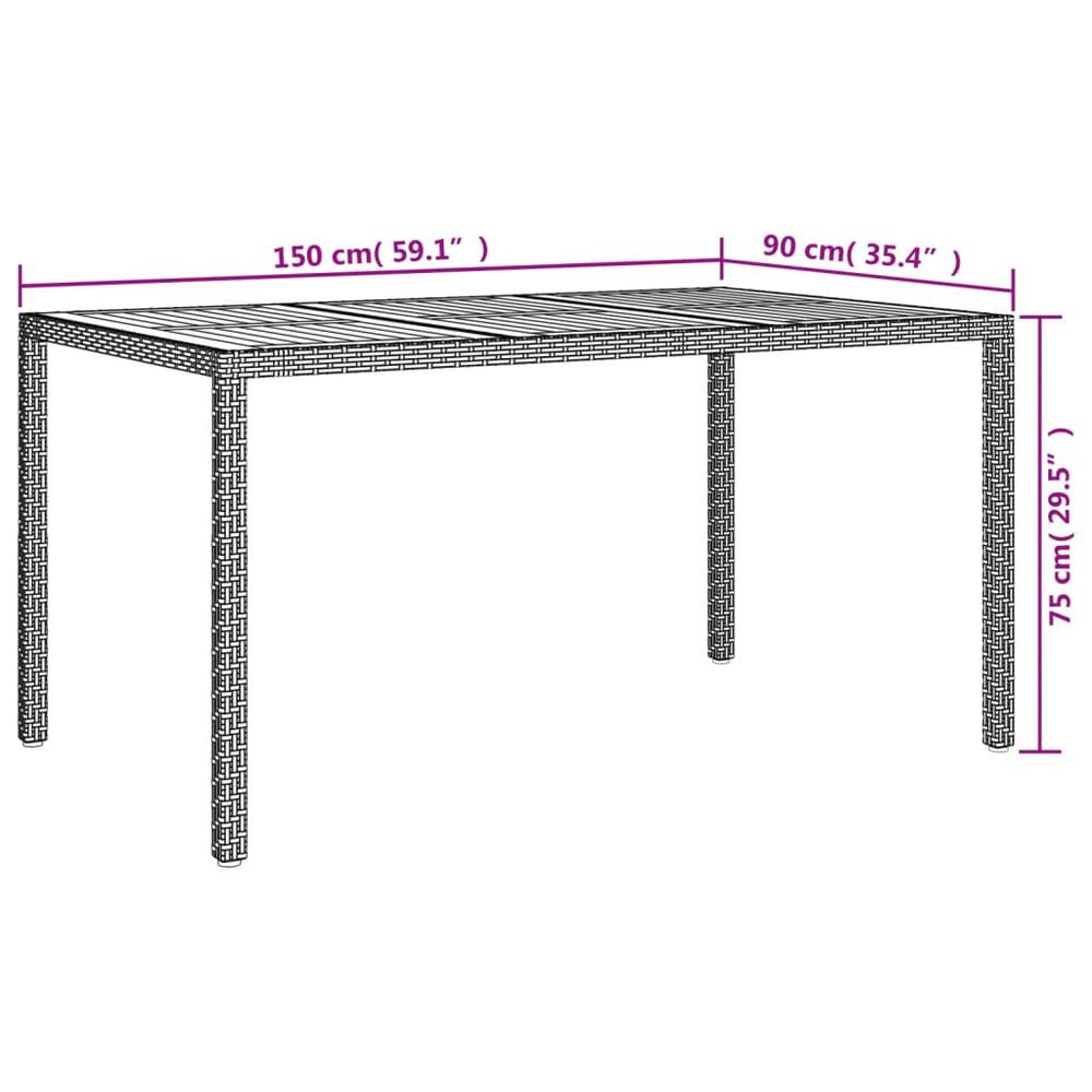 Patio Table 59.1"x35.4"x29.5" Poly Rattan and Acacia Wood Gray. Picture 5