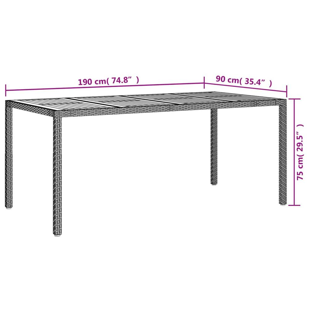 Patio Table 74.8"x35.4"x29.5" Poly Rattan and Acacia Wood Black. Picture 5