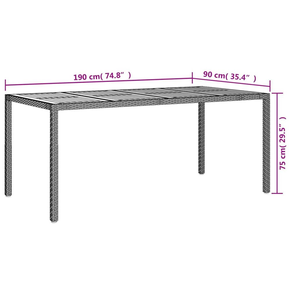Patio Table 74.8"x35.4"x29.5" Poly Rattan and Acacia Wood Gray. Picture 5