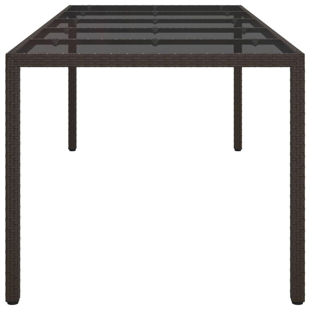 Patio Table Brown 98.4"x39.4"x29.5" Tempered Glass and Poly Rattan. Picture 3