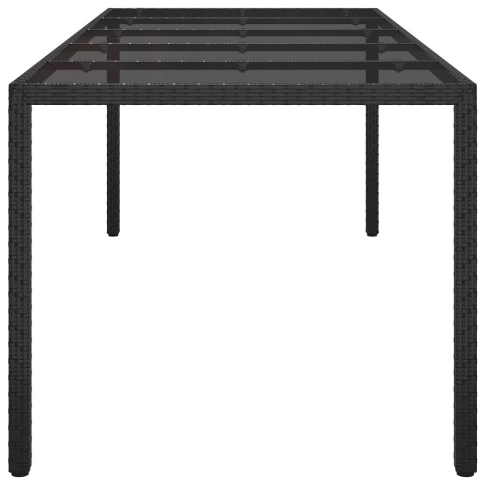 Patio Table Black 98.4"x39.4"x29.5" Tempered Glass and Poly Rattan. Picture 3