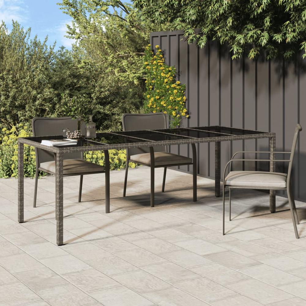 Patio Table Gray 98.4"x39.4"x29.5" Tempered Glass and Poly Rattan. Picture 6