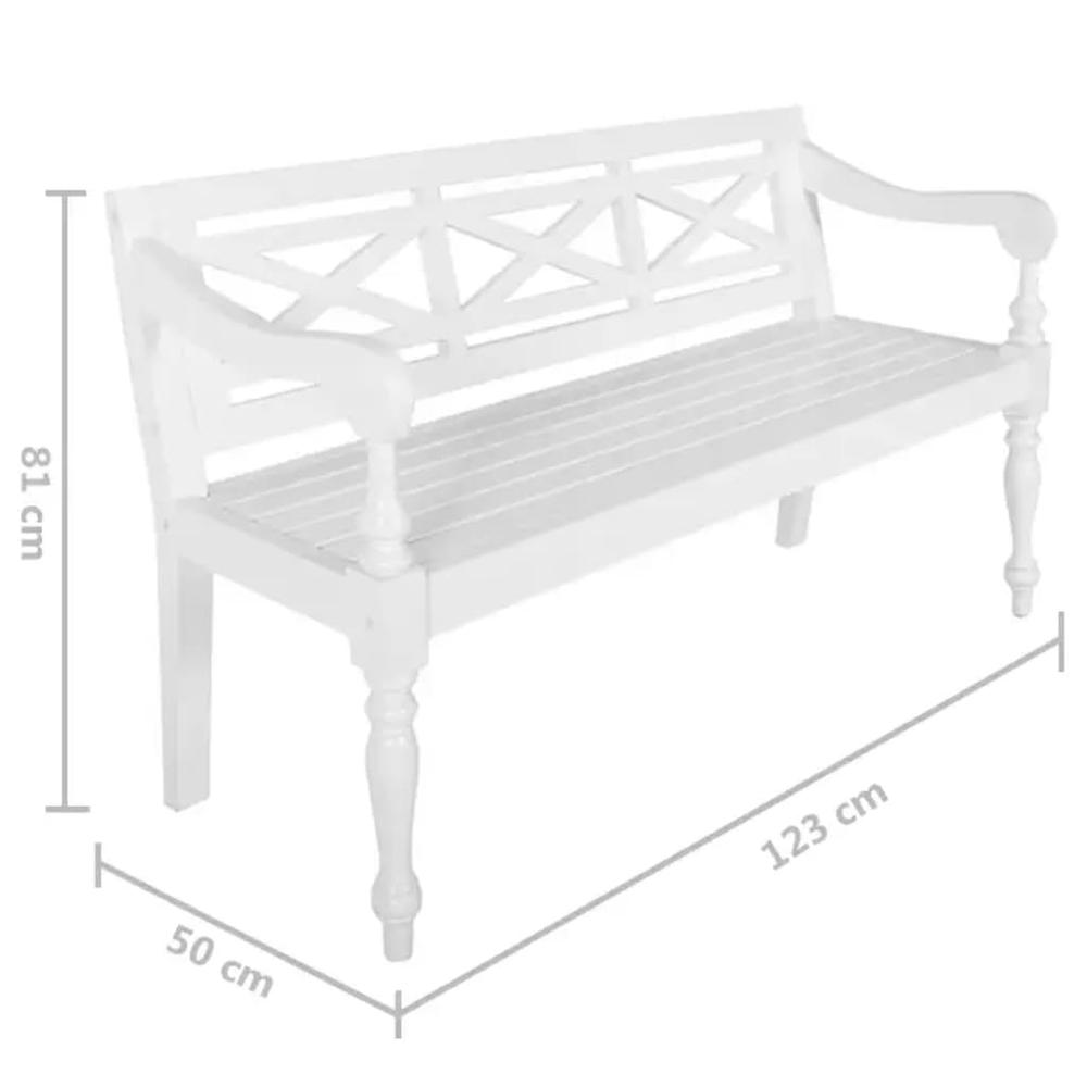 Batavia Bench 48.4" Solid Mahogany Wood White. Picture 5