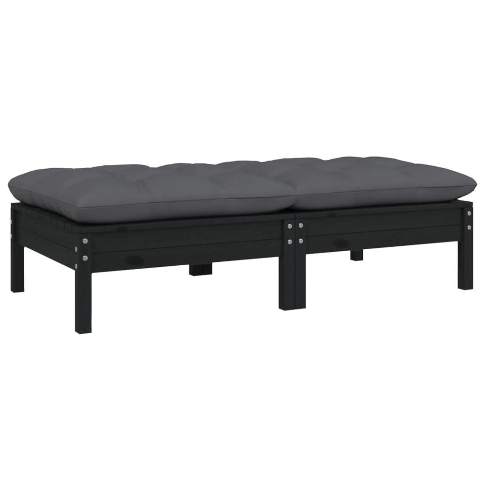 2-Seater Patio Sofa with Cushions Black Solid Pinewood. Picture 1